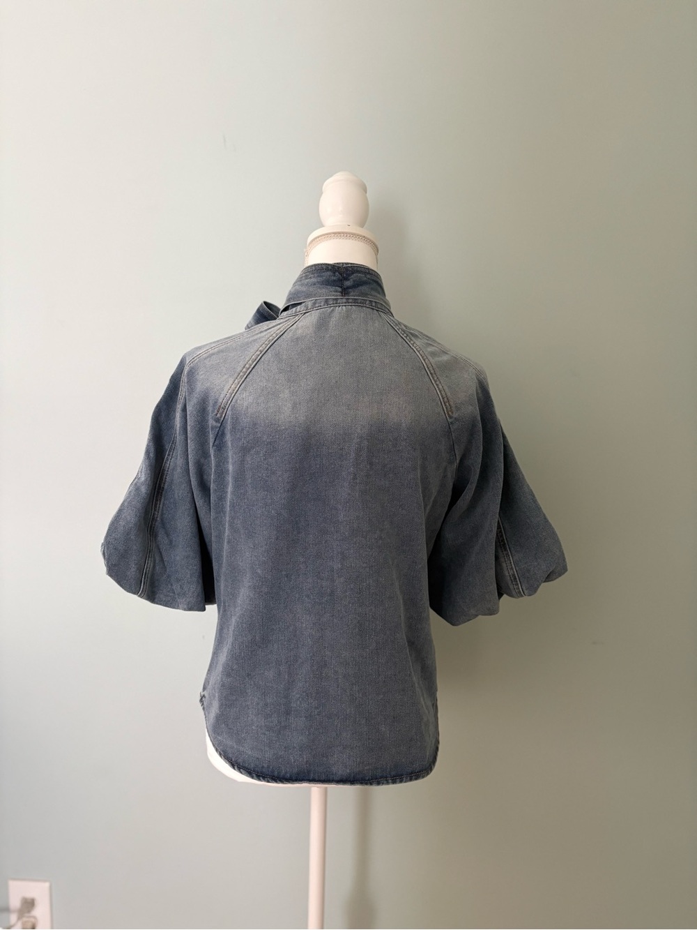 NWT Bailey44 Tie-Neck Puff Sleeve Denim Button-Down Shirt. Zimmerman Inspired. - Picture 2 of 13